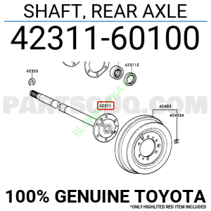 Полуось задняя Toyota 42311-60101 (42311-60100) для Toyota Land Cruiser 80 правая короткая